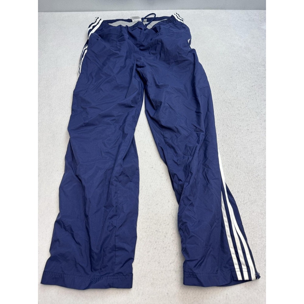 VTG Adidas Track Pants Mens Large Blue Nylon 3 Stripe Lined Zip Ankle‎ Athletic